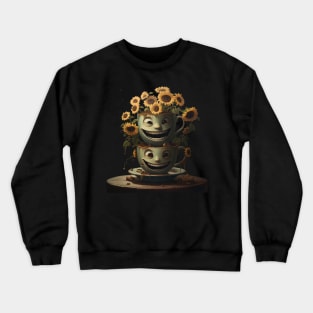 Happy Smiling Faces On a Cup With Coffee And Sunflowers Coffee Barista Crewneck Sweatshirt